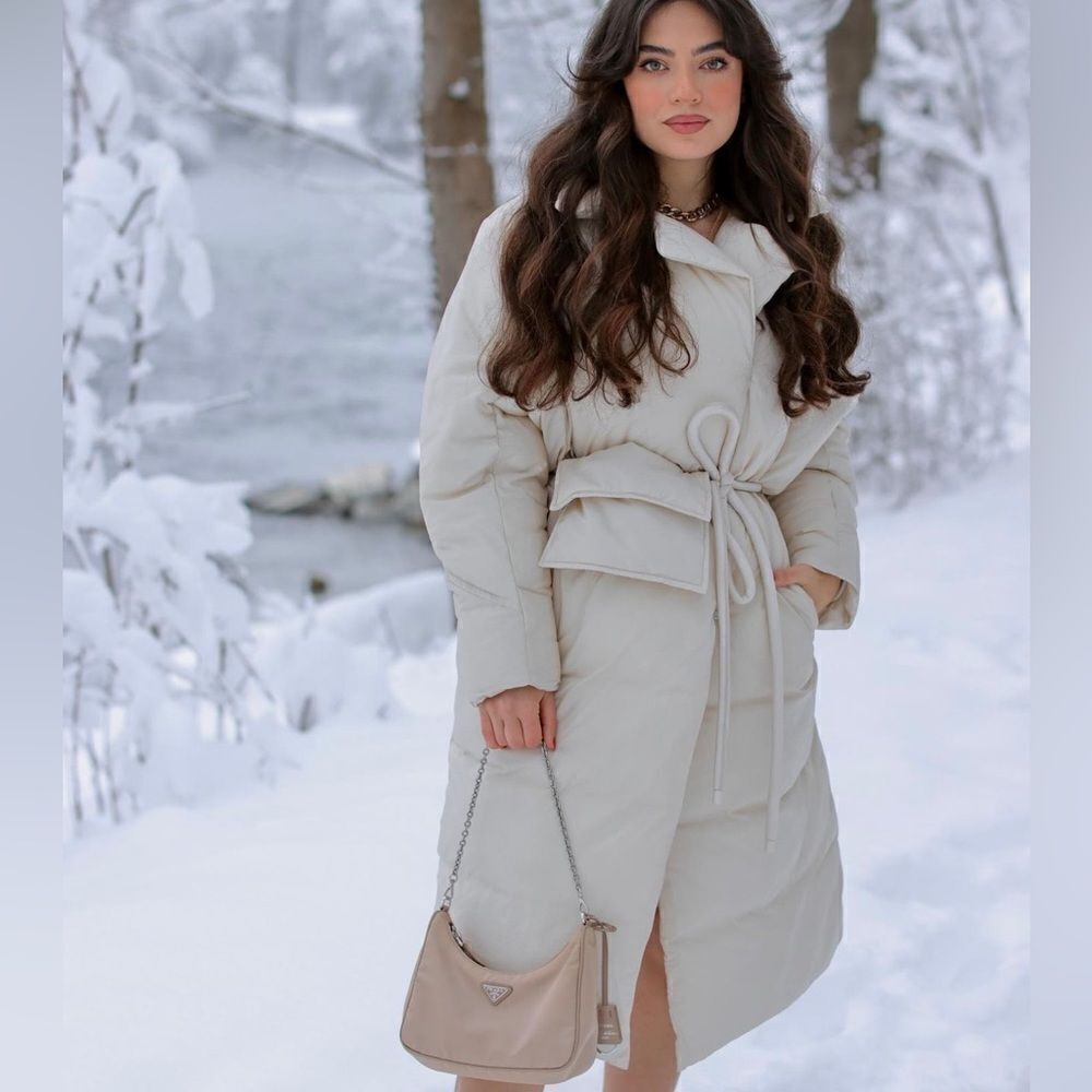 Mango Padded Coat Belted With Pouch Ecru New NWT - image 6